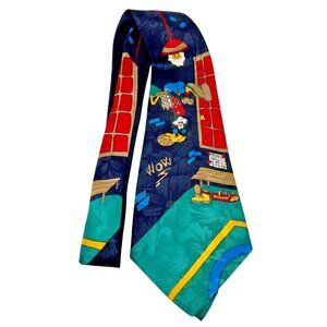 Vintage Mickey Unlimited Disney Necktie Tie Blue Goofy Playing Basketball Mens